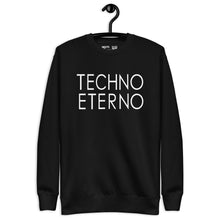 Load image into Gallery viewer, Techno Eterno Black Sweatshirt with White Logo | Nights Into Mornings