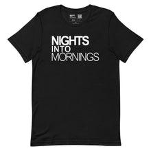 Load image into Gallery viewer, Lightweight T-Shirt – Black with White Logo | Nights Into Mornings