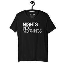 Load image into Gallery viewer, Lightweight T-Shirt – Black with White Logo | Nights Into Mornings