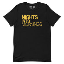 Load image into Gallery viewer, Black Short Sleeve T-Shirt with Gold Logo | Nights Into Mornings