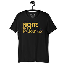 Load image into Gallery viewer, Black Short Sleeve T-Shirt with Gold Logo | Nights Into Mornings