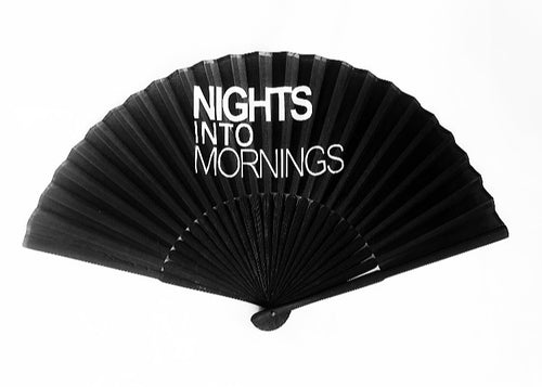 Chinese Hand Fan with White Logo | Nights Into Mornings