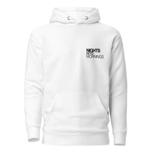 Load image into Gallery viewer, White Unisex Hoodie with Front and Back Black Logo
