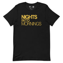 Load image into Gallery viewer, NIGHTS INTO MORNINGS – BLACK, GOLD LOGO
