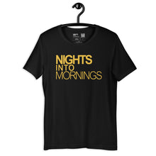 Load image into Gallery viewer, NIGHTS INTO MORNINGS – BLACK, GOLD LOGO
